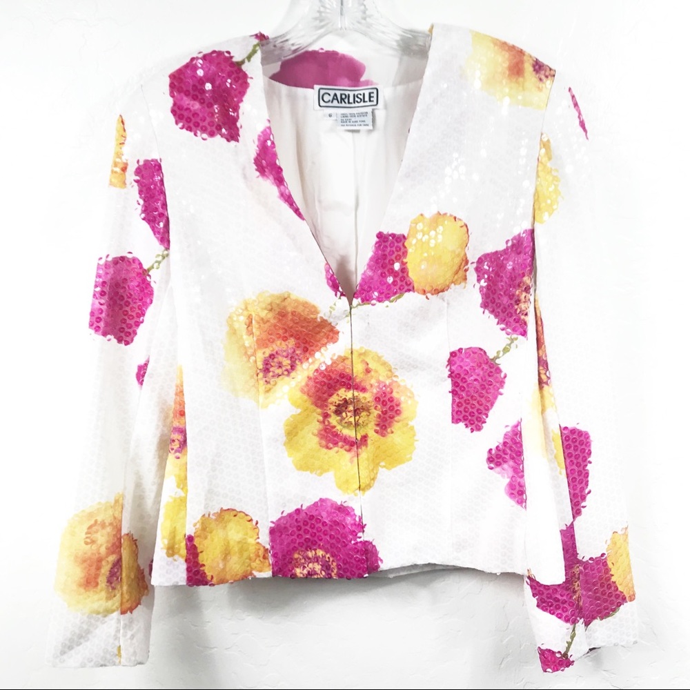 Carlisle Sequin Floral Print Blazer Jacket Size 6